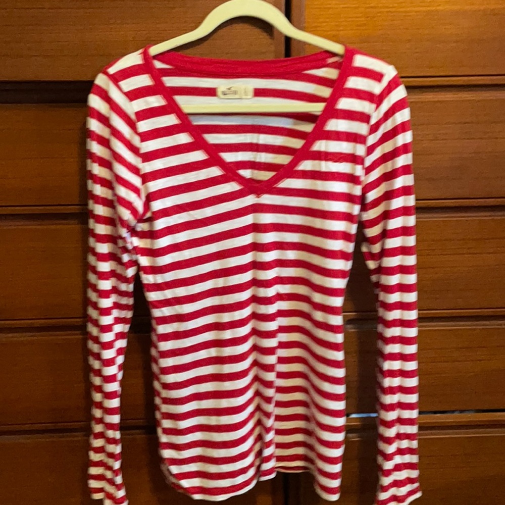 Hollister striped red and white long sleeve
